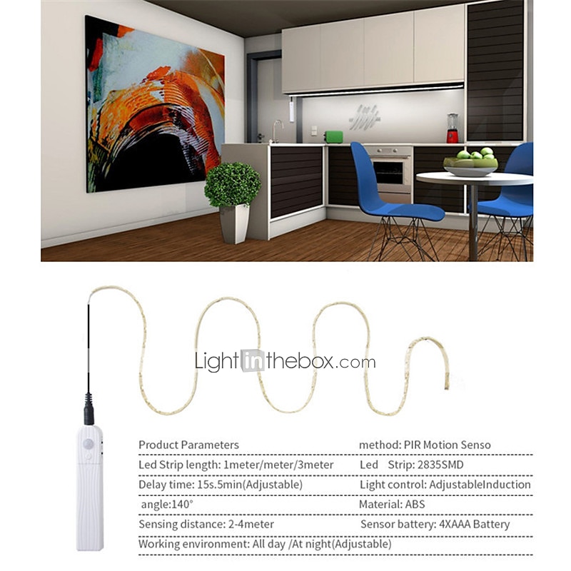 LED Under Cabinet Light, 3m/2m Wireless PIR Motion Sensor, Waterproof LED Strip Lamp for Kitchen, Stairs, Wardrobe, Bedside 1/2pcs 2025 - $15.49 –P2
