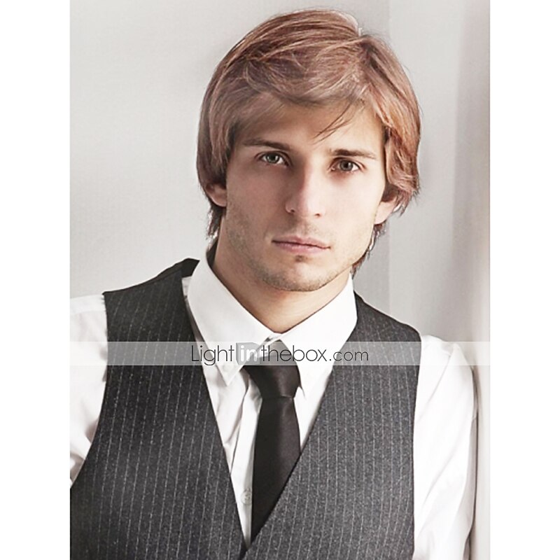 Mistura do cabelo humano Peruca Curto Encaracolado Penteados Curtos 2020 Com Franjas Encaracolado Parte lateral Sem Touca Homens Loira Bege / Loira Descolorida Ruivo Claro Borgonha escura 8 polegadas de 2025 por $47.99 –P1
