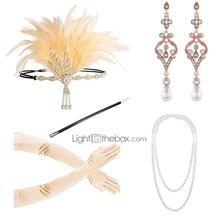 ancien Années 1920 Gatsby le Magnifique Serre Tête Flapper Ensemble d'accessoires Charleston Invité au mariage Plume Déguisement Femmes Réception de mariage Enterrement de Vie de Jeune Fille Festival de 2026 ? $32.99 –P3