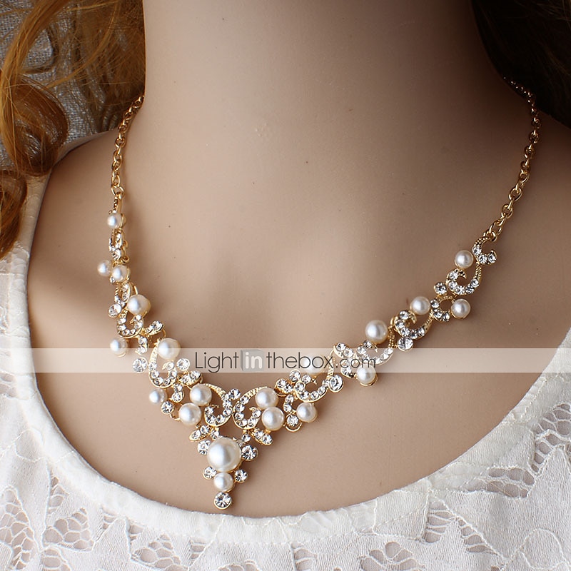 1 set Gioielli da Sposa per Donne Regalo di Matrimonio con Perle Imitazione Strass Lega Link  Catena Fiore Botanico  Fidanzamento per impressionare con l'Abito del 2025 a $7.99 –P1