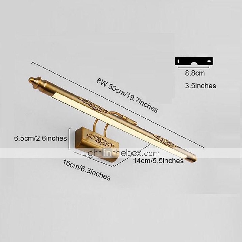 Lámpara de espejo con luz de tocador led, iluminación de baño impermeable, lámpara de pared de hierro de cobre cepillado, 8w, 19.69in, ip68, lámpara de pared antigua vintage 2026 - $174.99 –P5