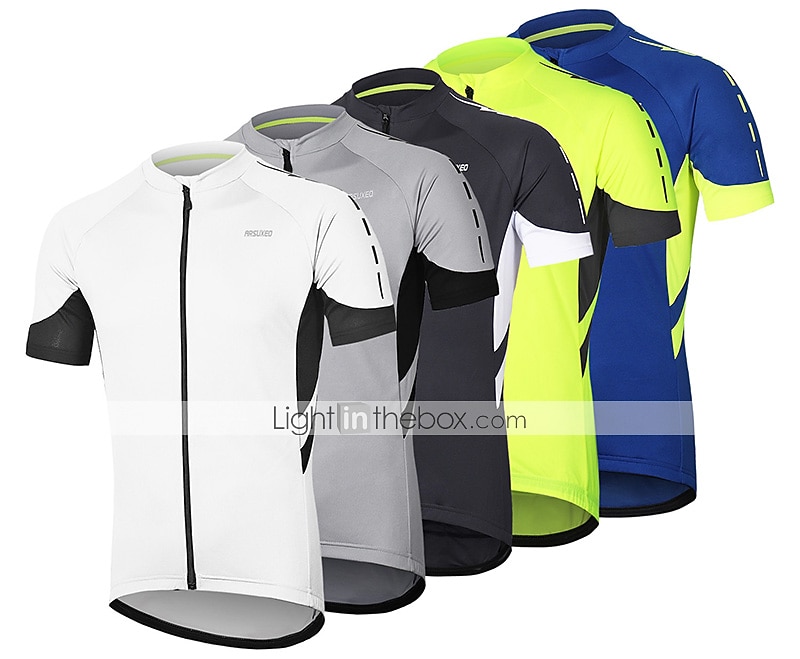 Men's Cycling Jersey Solid Color Short Sleeve Bike Jersey with 3 Rear Pockets Mountain Bike MTB Road Bike Cycling Breathability Reflective Strips Back Pocket Ultra Light Fabric Sports Dark Grey White 2026 - $28.99 –P5