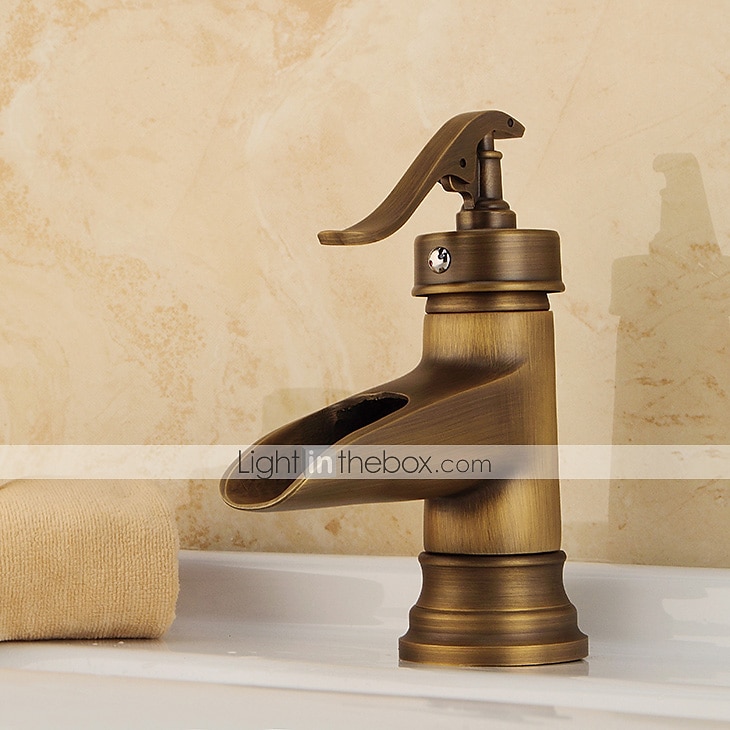 robinet de lavabo de salle de bain, robinets de bain monotrou en laiton antique cascade avec interrupteur chaud et froid de 2025 ? $89.99 –P2