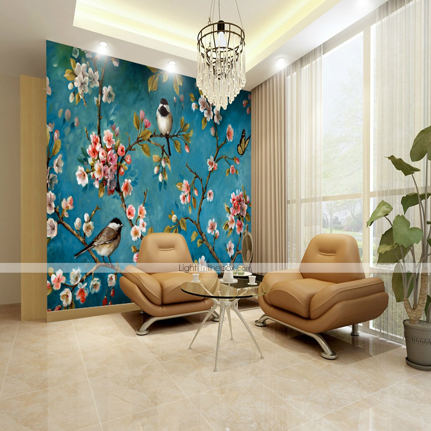 Крутые обои, настенная роспись, цветок, синие обои, наклейка на стену, покрытие с принтом, клей, требуется, птица, цветочный холст, домашний декор 2025 - $47.99 –P4