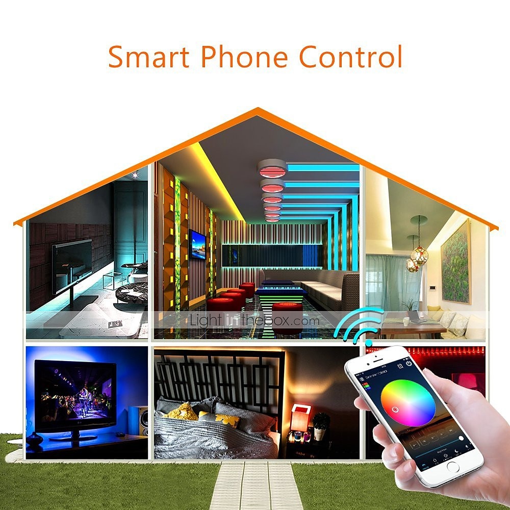светодиодные ленты, Wi-Fi, смарт-приложение, управляемый комплект, 20 м, 66 футов, RGB, изменение цвета, smd 5050, работа со смартфоном, блок питания google alexa 12v 20a 2025 - $100.99 –P10