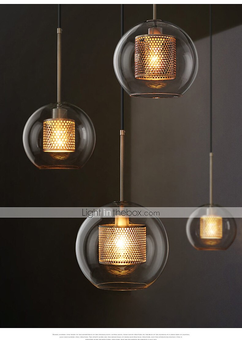 1 lumière 20 cm led suspension design unique verre lanterne galvanoplastie rétro style industriel salle à manger salon lumière 110-120/220-240v de 2025 ? $174.99 –P1