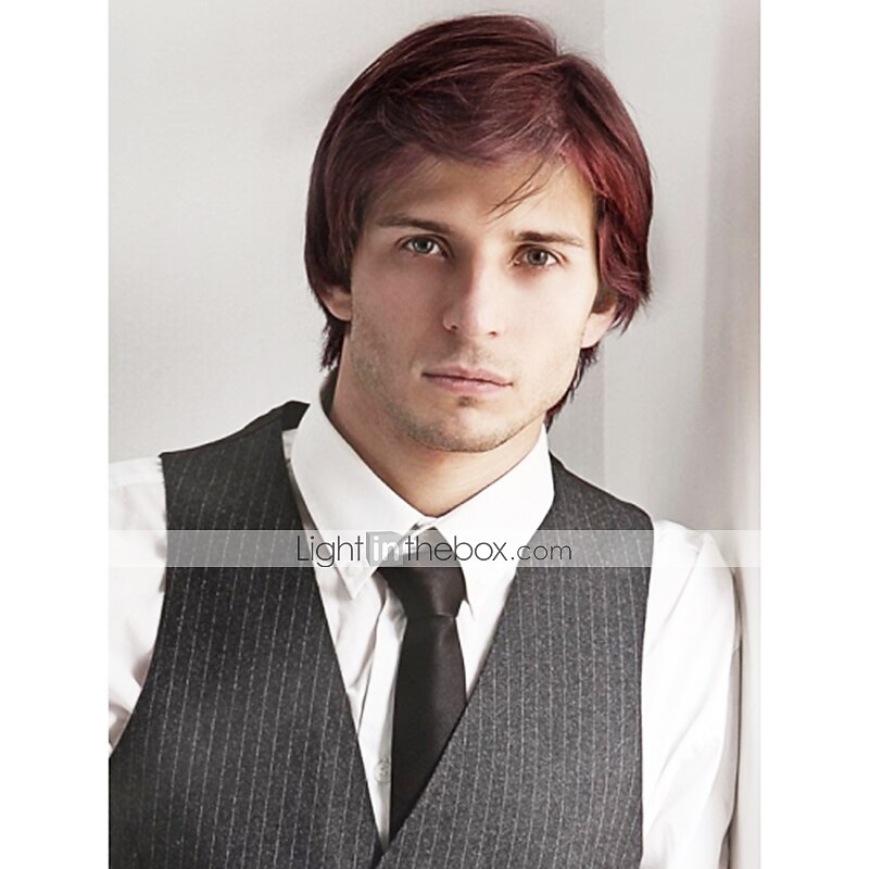 Mistura do cabelo humano Peruca Curto Encaracolado Penteados Curtos 2020 Com Franjas Encaracolado Parte lateral Sem Touca Homens Loira Bege / Loira Descolorida Ruivo Claro Borgonha escura 8 polegadas de 2025 por $47.99 –P4