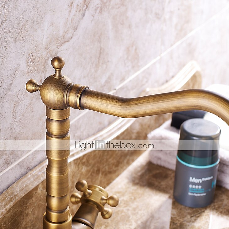 rubinetto del lavandino del bagno - centrotavola classico in ottone anticato due maniglie rubinetteria monoforo del 2025 a $80.99 –P4