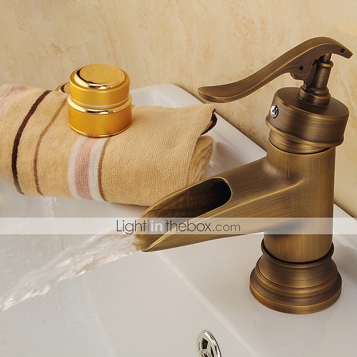 robinet de lavabo de salle de bain, robinets de bain monotrou en laiton antique cascade avec interrupteur chaud et froid de 2025 ? $89.99 –P3