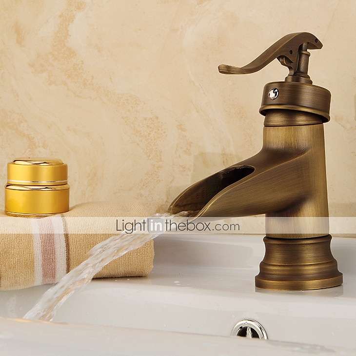 robinet de lavabo de salle de bain, robinets de bain monotrou en laiton antique cascade avec interrupteur chaud et froid de 2025 ? $89.99 –P4