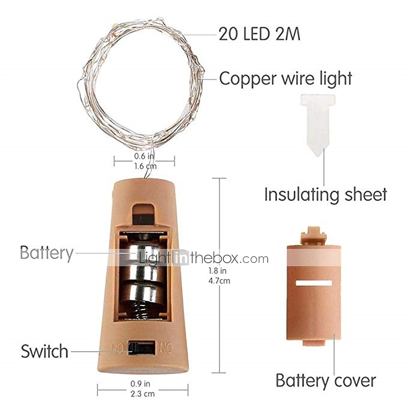 1/2/6/10pcs LED Wine Bottle String Lights 2m 20LEDs with Cork Warm White White Multi Color Red Blue Waterproof Fairy Lights Christmas Wedding Decoration Batteries Powered 2025 - GBP £8.23 –P12