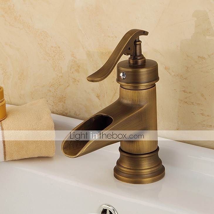 robinet de lavabo de salle de bain, robinets de bain monotrou en laiton antique cascade avec interrupteur chaud et froid de 2025 ? $89.99 –P5