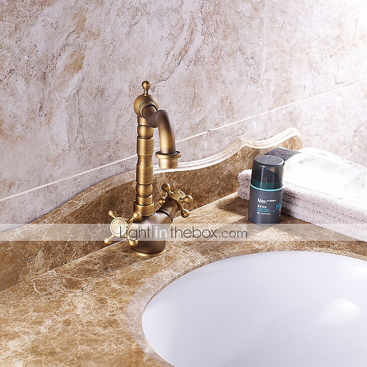 rubinetto del lavandino del bagno - centrotavola classico in ottone anticato due maniglie rubinetteria monoforo del 2025 a $80.99 –P5