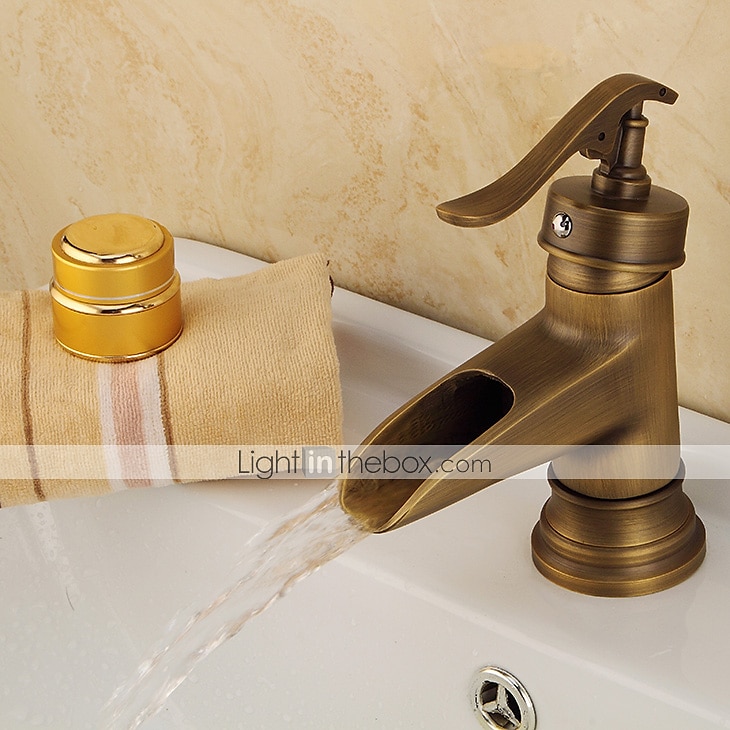 robinet de lavabo de salle de bain, robinets de bain monotrou en laiton antique cascade avec interrupteur chaud et froid de 2025 ? $89.99 –P14