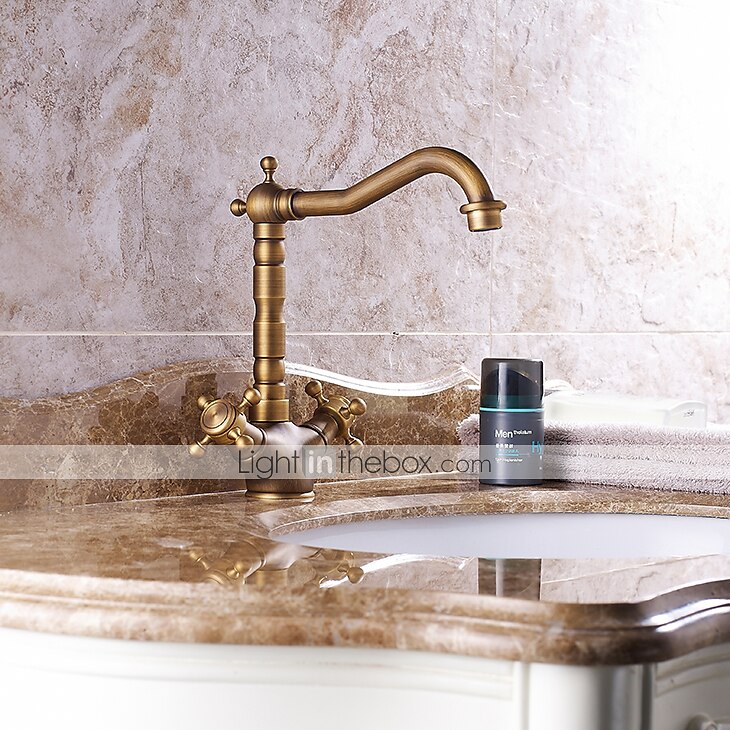 rubinetto del lavandino del bagno - centrotavola classico in ottone anticato due maniglie rubinetteria monoforo del 2025 a $80.99 –P2