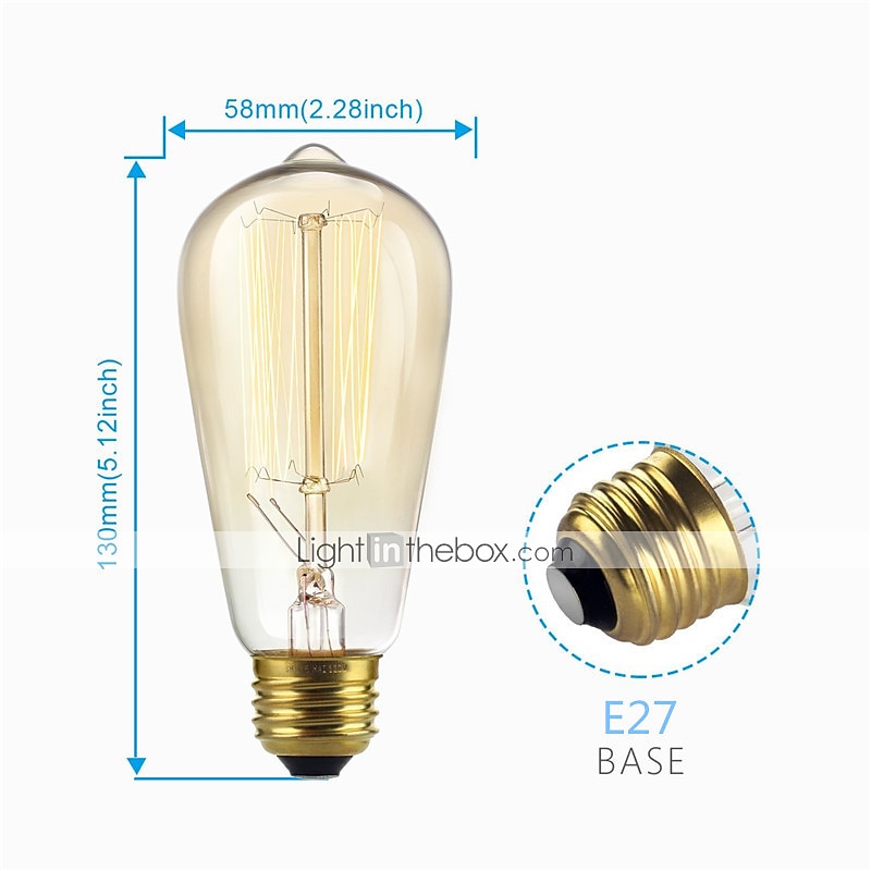 6pcs 3pcs 1pc ST58 Incandescent Vintage Edison Light Bulb 40W E27  Retro Dimmable Antique Tungsten 220-240V for Home Hotel Bistro 2025 - $8.49 –P2