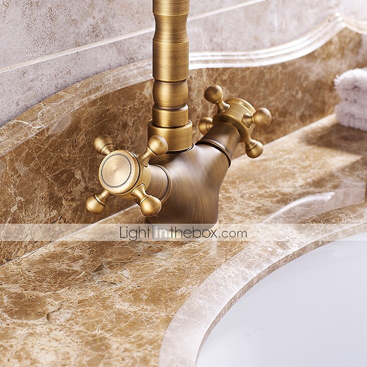 rubinetto del lavandino del bagno - centrotavola classico in ottone anticato due maniglie rubinetteria monoforo del 2025 a $80.99 –P1