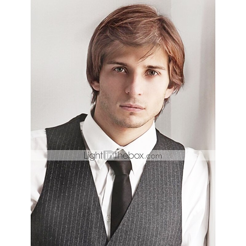 Mistura do cabelo humano Peruca Curto Encaracolado Penteados Curtos 2020 Com Franjas Encaracolado Parte lateral Sem Touca Homens Loira Bege / Loira Descolorida Ruivo Claro Borgonha escura 8 polegadas de 2025 por $47.99 –P5