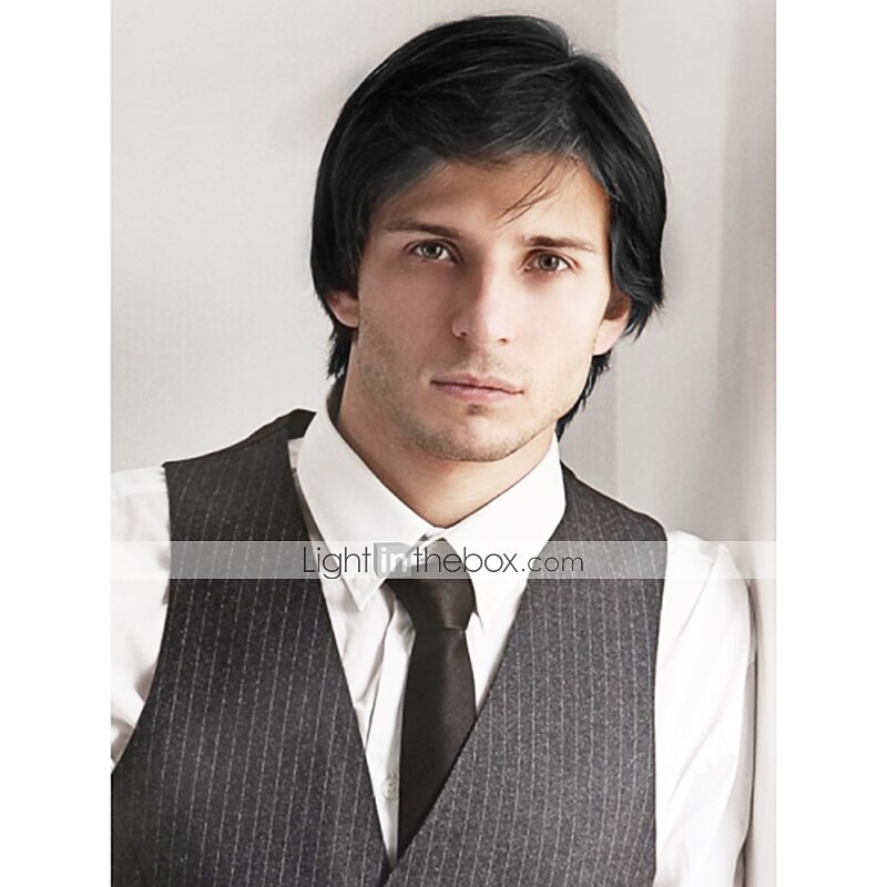 Mistura do cabelo humano Peruca Curto Encaracolado Penteados Curtos 2020 Com Franjas Encaracolado Parte lateral Sem Touca Homens Loira Bege / Loira Descolorida Ruivo Claro Borgonha escura 8 polegadas de 2025 por $47.99 –P2