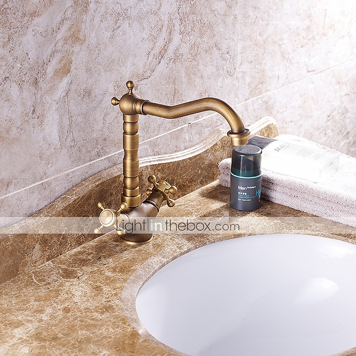 rubinetto del lavandino del bagno - centrotavola classico in ottone anticato due maniglie rubinetteria monoforo del 2025 a $80.99 –P3