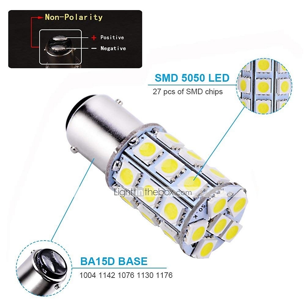 LED Tail Brake Light Backup Bulbs 1pc White 27-SMD BA15D 1004 1076 1142 