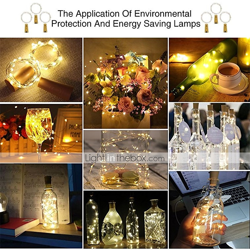 1/2/6/10pcs LED Wine Bottle String Lights 2m 20LEDs with Cork Warm White White Multi Color Red Blue Waterproof Fairy Lights Christmas Wedding Decoration Batteries Powered 2025 - GBP £8.23 –P13