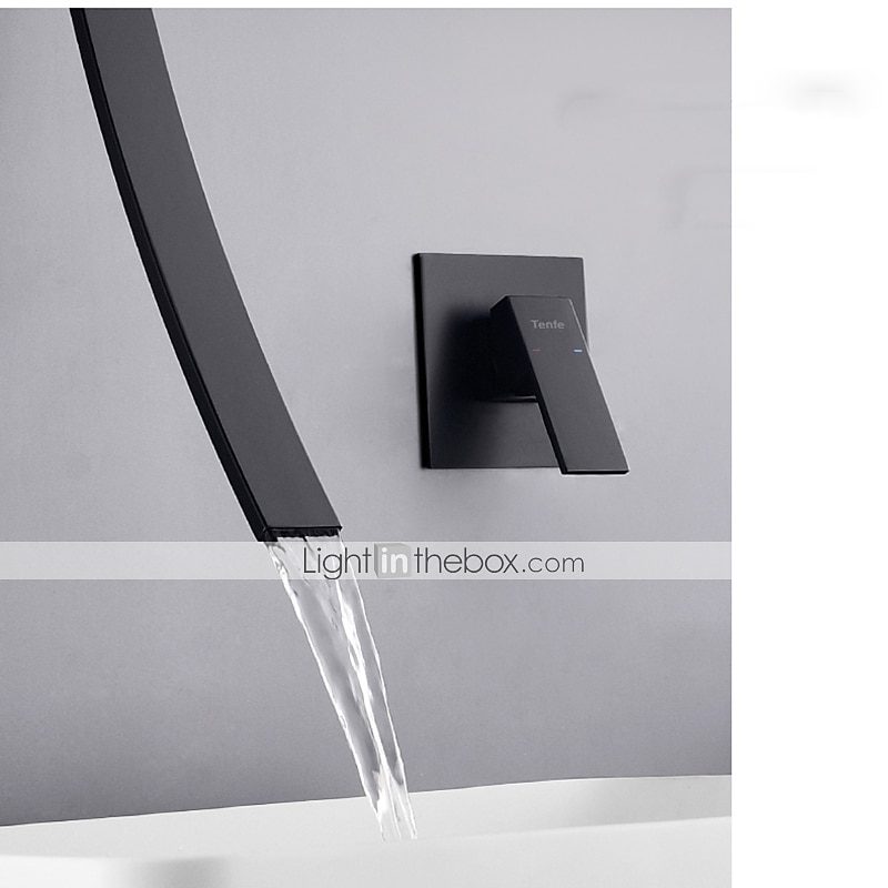 Robinet de lavabo de salle de bain mural, nouveau design cascade noir mitigeur robinets de bain à deux trous avec grande sortie et interrupteur réglable de débit et interrupteur chaud/froid de 2025 ? $372.59 –P4