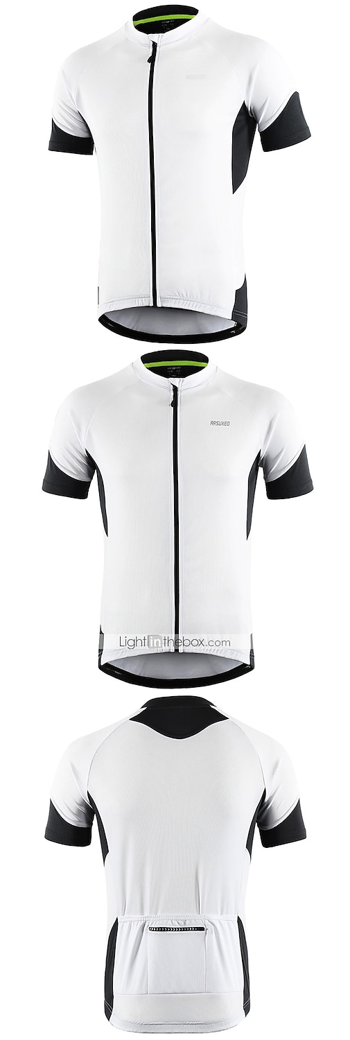 Arsuxeo Herre Sykkeltrøyer Kortermet Sykkel Topper med 3 baklommer Fjellsykling Veisykling Pustende Fukttransport Refleksbånd Tilbake Lomme Hvit Grønn Grå Lapper Polyester sport Klær / Elastisk 2025 - $27.99 -P14