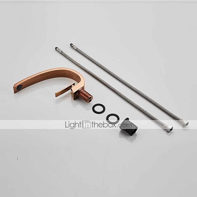 robinet de lavabo de salle de bain en laiton or rose en forme de coude ensemble central robinet à un trou avec eau froide et chaude de 2025 ? $113.99 –P3
