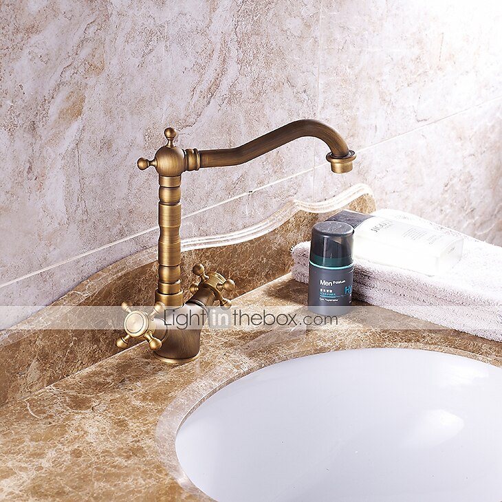 rubinetto del lavandino del bagno - centrotavola classico in ottone anticato due maniglie rubinetteria monoforo del 2025 a $80.99 –P6