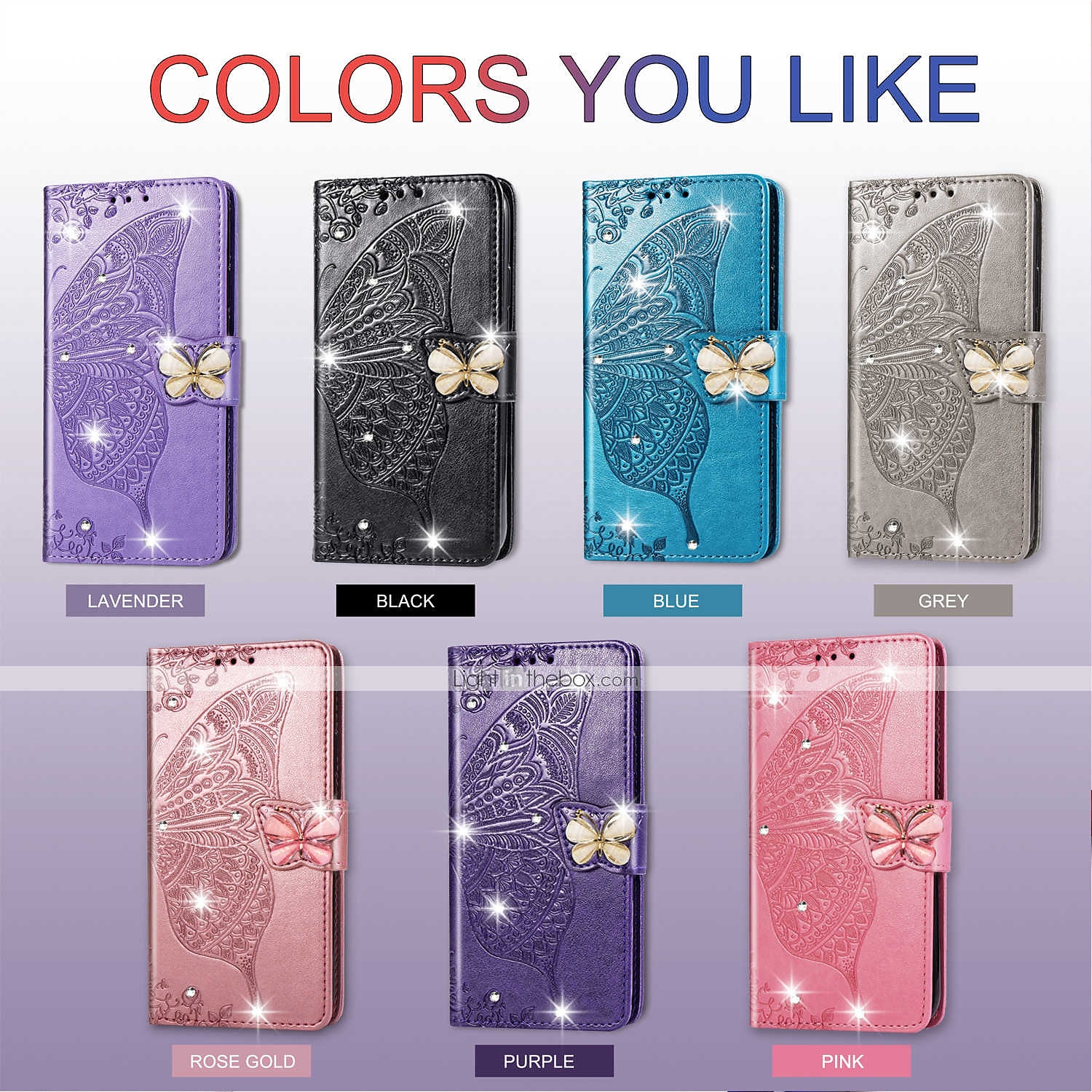 телефон Кейс для Назначение SSamsung Galaxy S24 S23 S22 S21 FE S21 Ультра Плюс A34 A54 A72 A32 A52 Кошелек для карт Стразы Слоты для держателей карт Магнитный флип Бабочка Кожа PU 2025 - $15.99 –P1