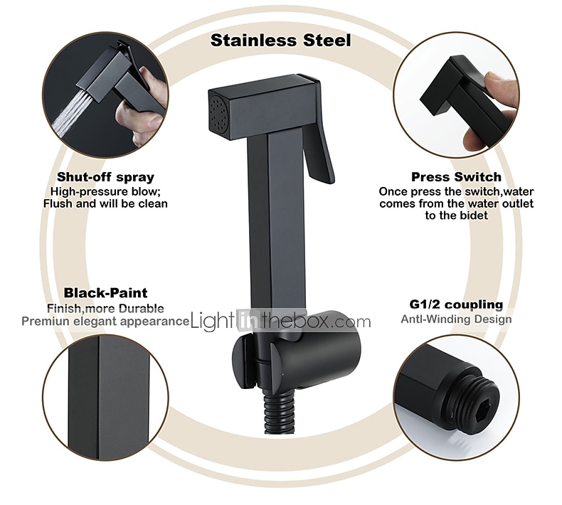 Copper Single Hole Bidet Black Toilet Handheld Bidet Sprayer Self-Cleaning Contemporary Cleaning Spray Gun Set 2026 - $106.99 –P2