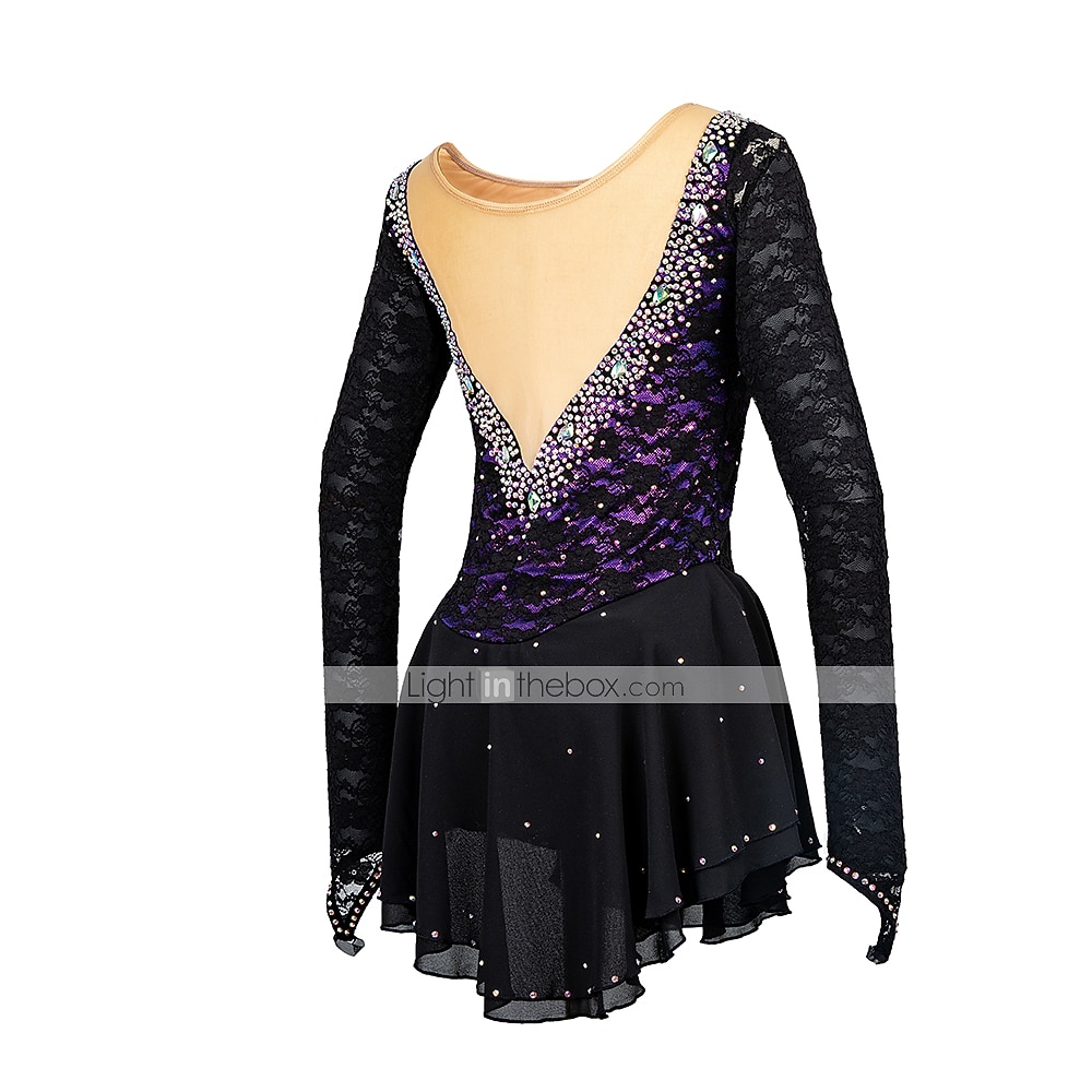 Figure Skating Dress Women's Girls' Ice Skating Dress Outfits Yellow & Yellow Black Dark Red Open Back Mesh Spandex High Elasticity Training Practice Competition Skating Wear Solid Colored Classic 2026 - $134.99 –P3