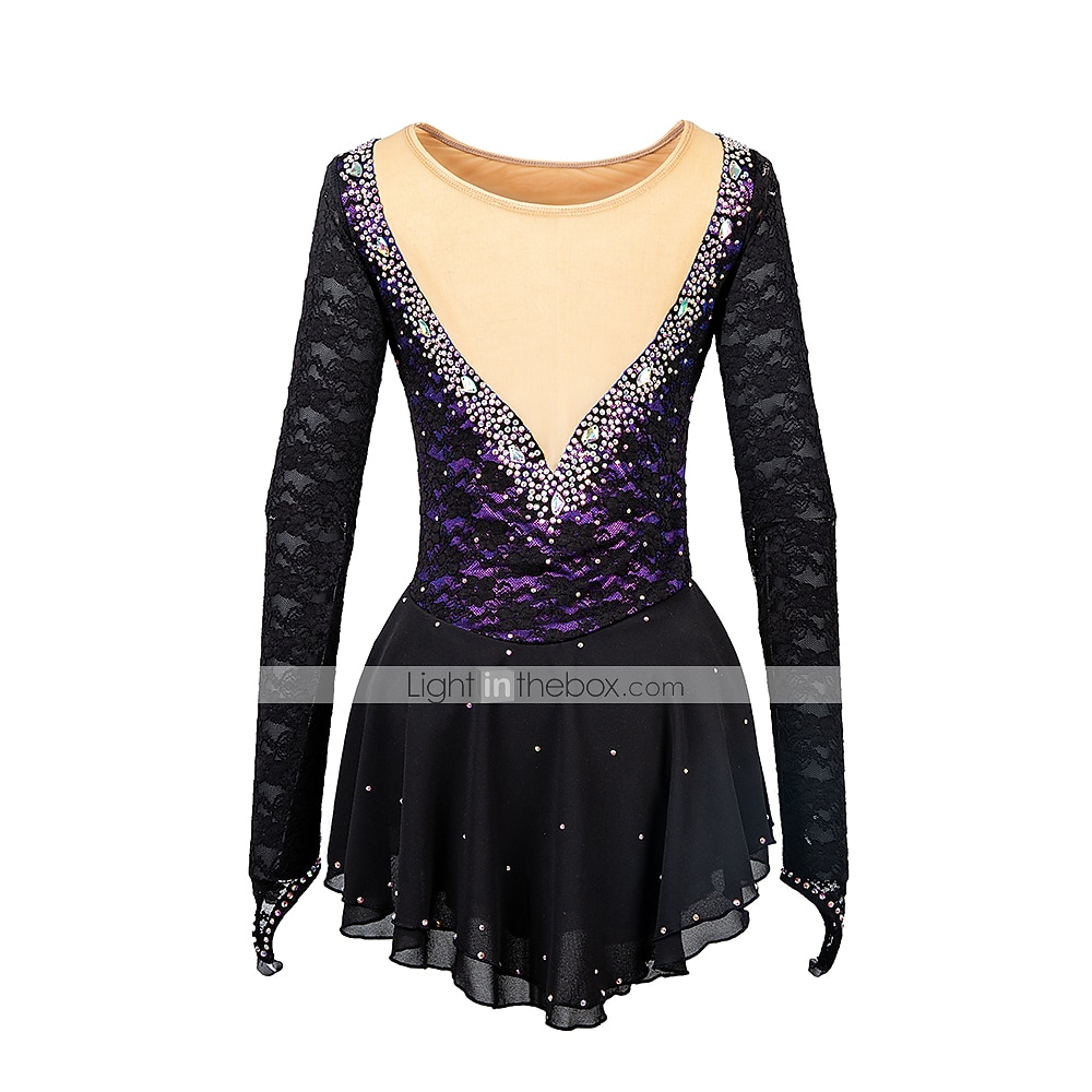 Figure Skating Dress Women's Girls' Ice Skating Dress Outfits Yellow & Yellow Black Dark Red Open Back Mesh Spandex High Elasticity Training Practice Competition Skating Wear Solid Colored Classic 2026 - $134.99 –P2