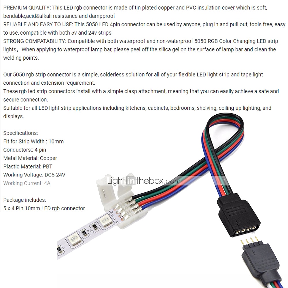 2025年 zdm 5ピースled 5050 rgbストリップライトコネクタ4ピン導体10 mm幅ストリップにコントローラジャンパー圧着クランプ  コレクション – $8.49 –P1