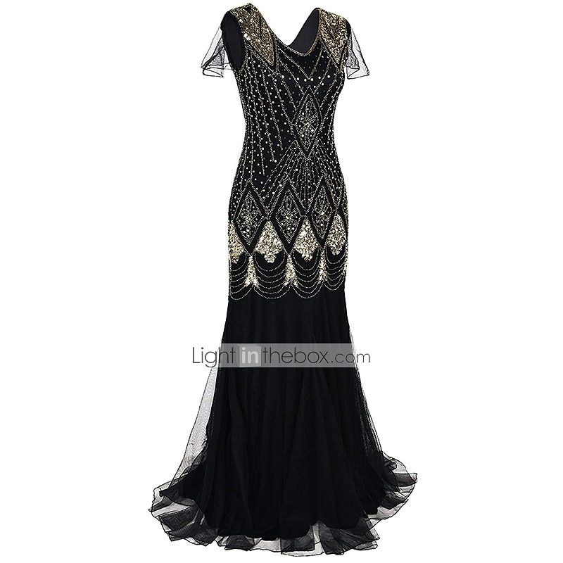 Rugido 20s 1920s Maxi Hasta el Tobillo Vestidos Vestido de noche Vestido de fiesta de graduación Normal Mangas cortas El gran Gatsby charlestón Invitado a la boda Lentejuelas Geométrico Corte 2026 - $56.99 –P6