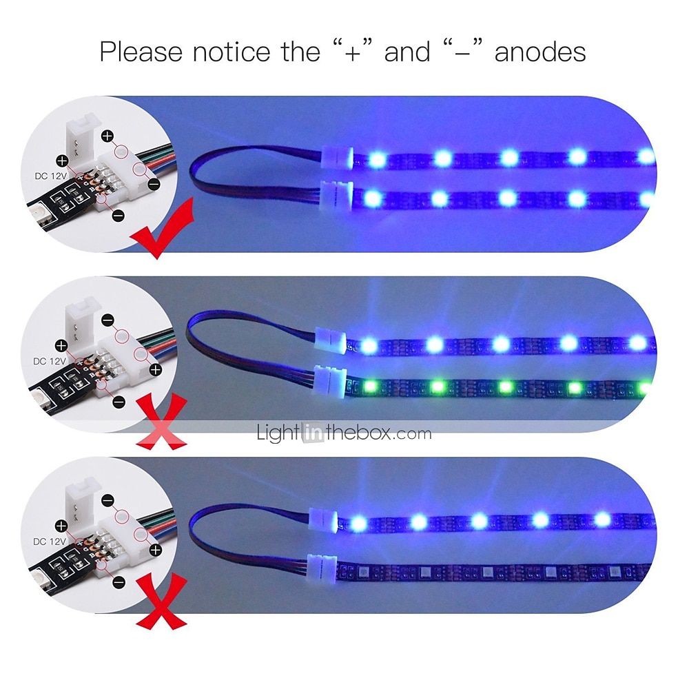 5 pcs Waterproof RGB 5050 LED Light Strip Connector 4 Pins 10 mm Wide Strip to Strip Jumper Wire Solderless 2026 - $12.49 –P6