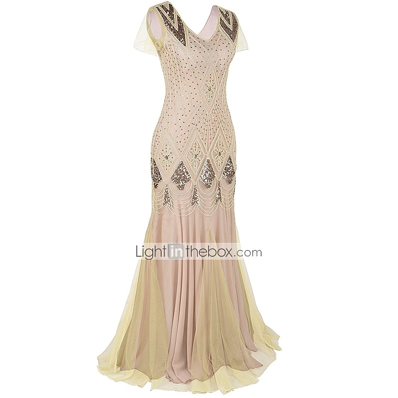 Rugido 20s 1920s Maxi Hasta el Tobillo Vestidos Vestido de noche Vestido de fiesta de graduación Normal Mangas cortas El gran Gatsby charlestón Invitado a la boda Lentejuelas Geométrico Corte 2026 - $56.99 –P10