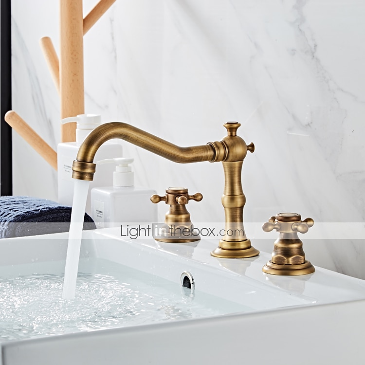 rubinetto per vasca, vasca romana diffusa in ottone antico due maniglie rubinetti per vasca a tre fori con interruttore caldo e freddo del 2025 a $129.99 –P1