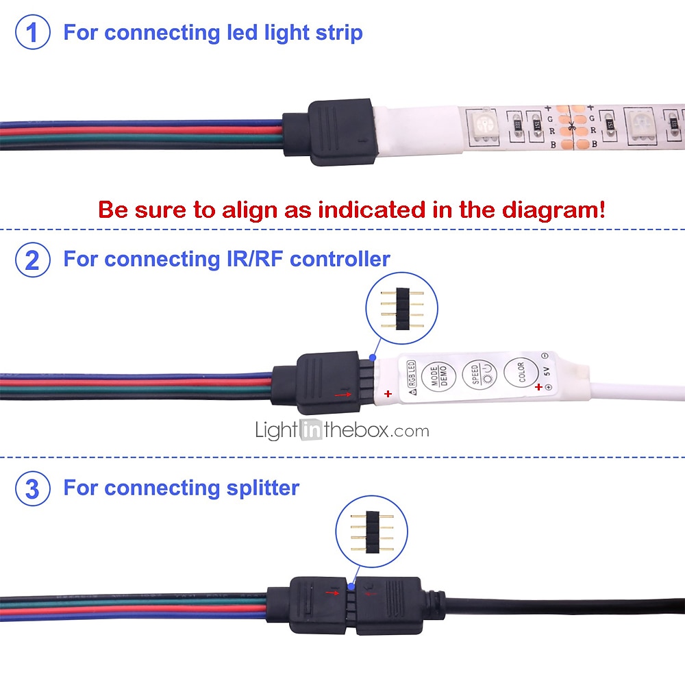2025年 zdm 5ピースled 5050 rgbストリップライトコネクタ4ピン導体10 mm幅ストリップにコントローラジャンパー圧着クランプ  コレクション – $8.49 –P5