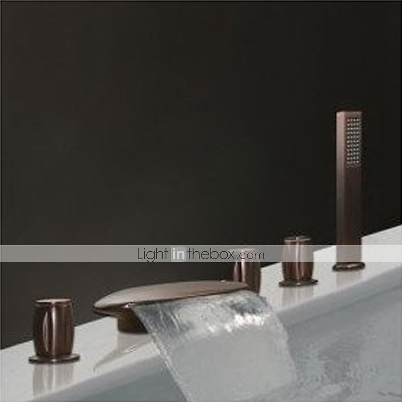 grifo de bañera - bañera romana contemporánea de bronce aceitado válvula de latón grifos mezcladores de ducha de baño / tres manijas / sí / tres manijas cinco agujeros / cascada / tres manijas cinco 2025 - $275.39 –P4