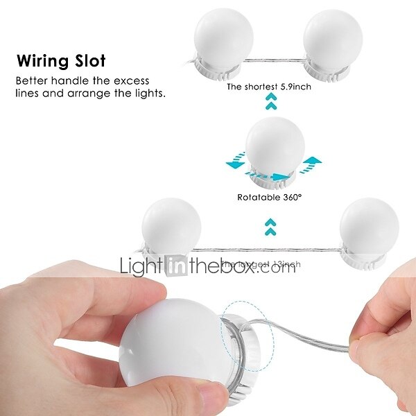 LED Makeup Vanity Lights Stick on Mirror with 10 dimmable Bulbs USB 4.6m 15ft Cable White 2025 - $28.99 –P9