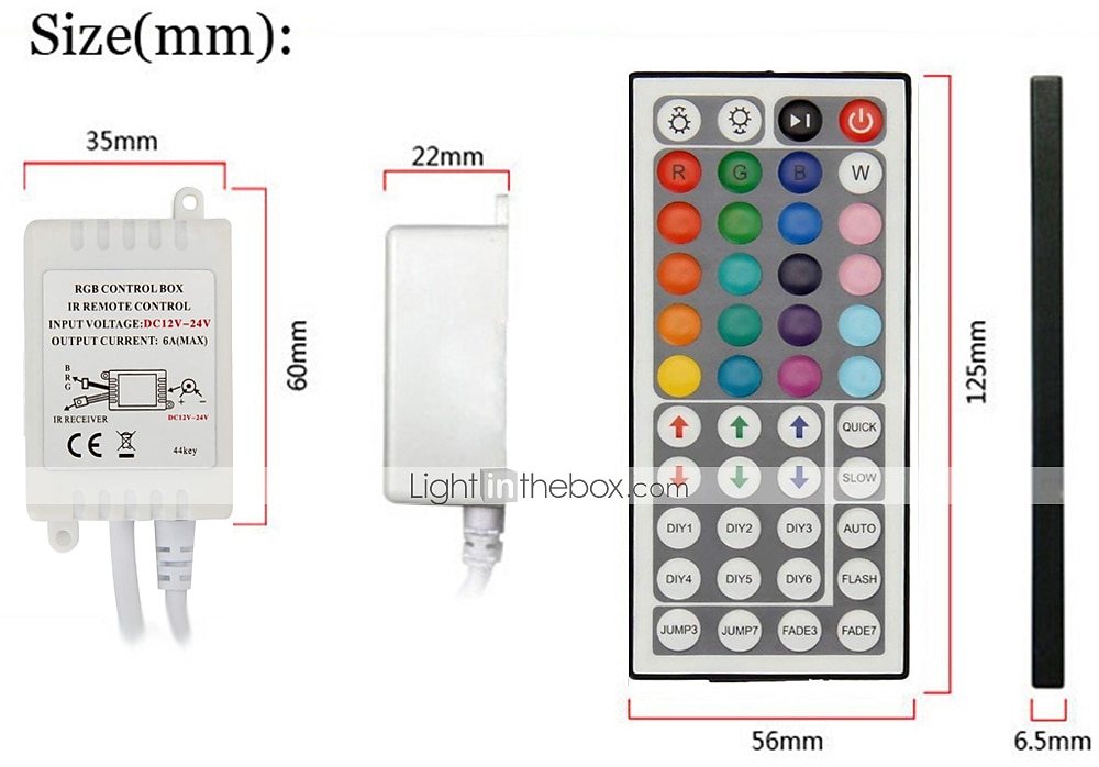44 Key RGB LED Strip Light Remote Controller Wireless Dimmer IR Remote  Control, for SMD 5050 3528 28…See more 44 Key RGB LED Strip Light Remote