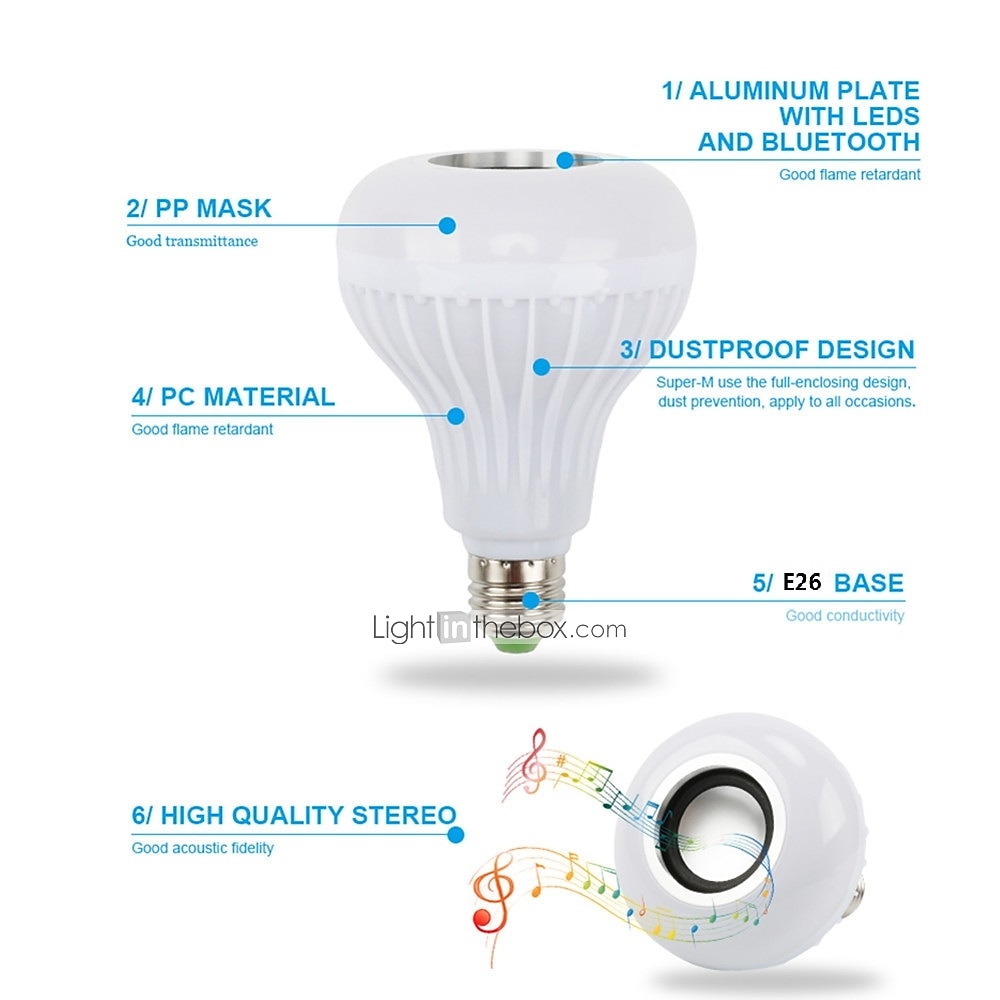 Bluetooth gloeilamp luidspreker 12 w smart led muziek play lamp e27 e26 b22 basecolorfulwireless rgb led-lampen met 24 toetsen afstandsbediening voor bar decoratie thuis ktv party restaurant 2025 - $20.99 –P4