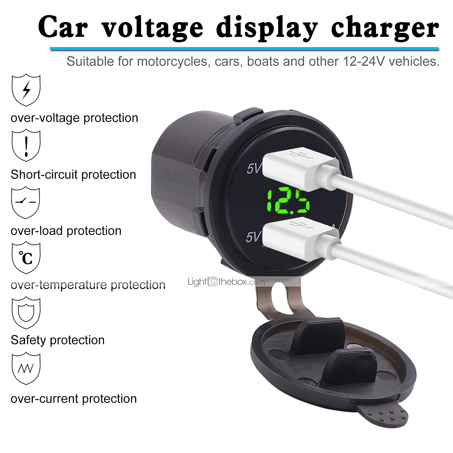 Dubbele USB Auto Lader Stopcontact Adapter - Waterdicht 5V 4.2A Snellader voor Mobiele Telefoons met Voltmeter  10A Veilige voor 12-24V Auto Boot Motorfiets 2025 - $17.99 –P4