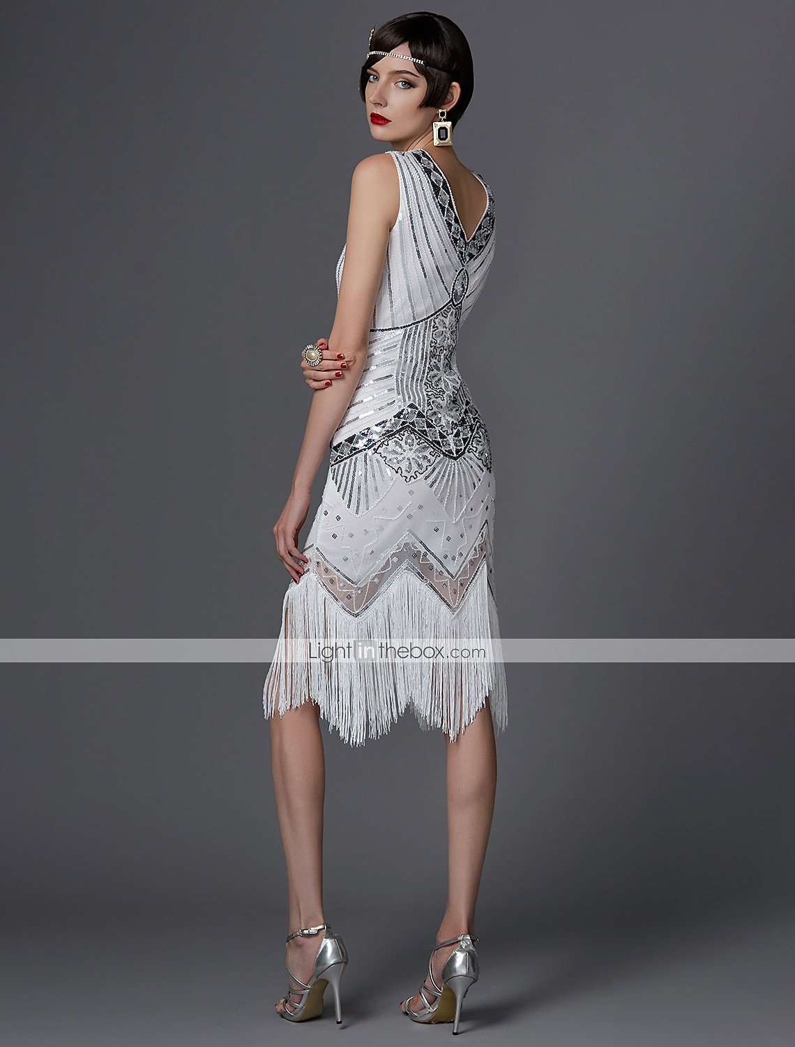 Anni Ruggenti Brillare & Splendere Anni 1920 Lunghezza al ginocchio Abito Flapper Vestito Costume da festa Il grande Gatsby Charleston Invitato al matrimonio Paillettes Frangia con nappe Paillettes del 2025 a $41.99 –P14