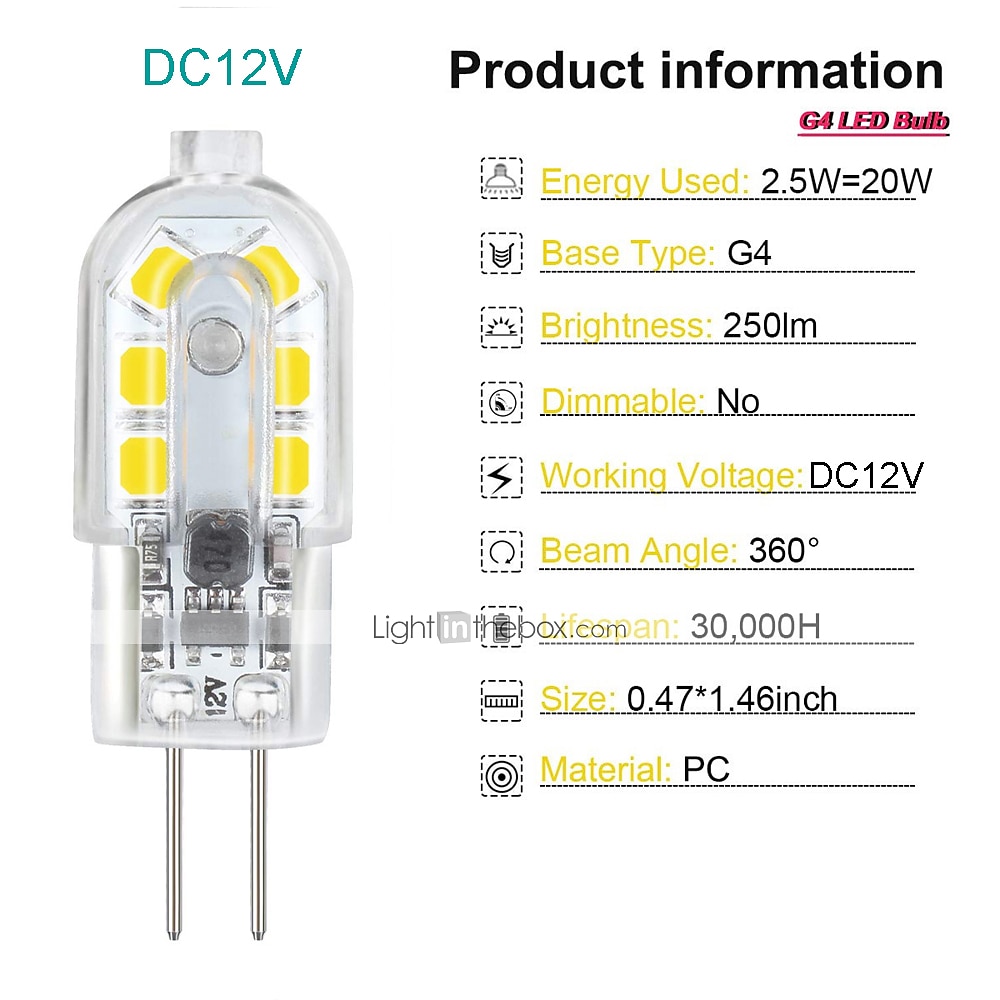2025年 ZDM G4 2.5W LED電球10パックLEDバイピンG4ベース20Wハロゲン電球交換ウォームホワイト/コールドホワイトDC12V コレクション – $15.99 –P1
