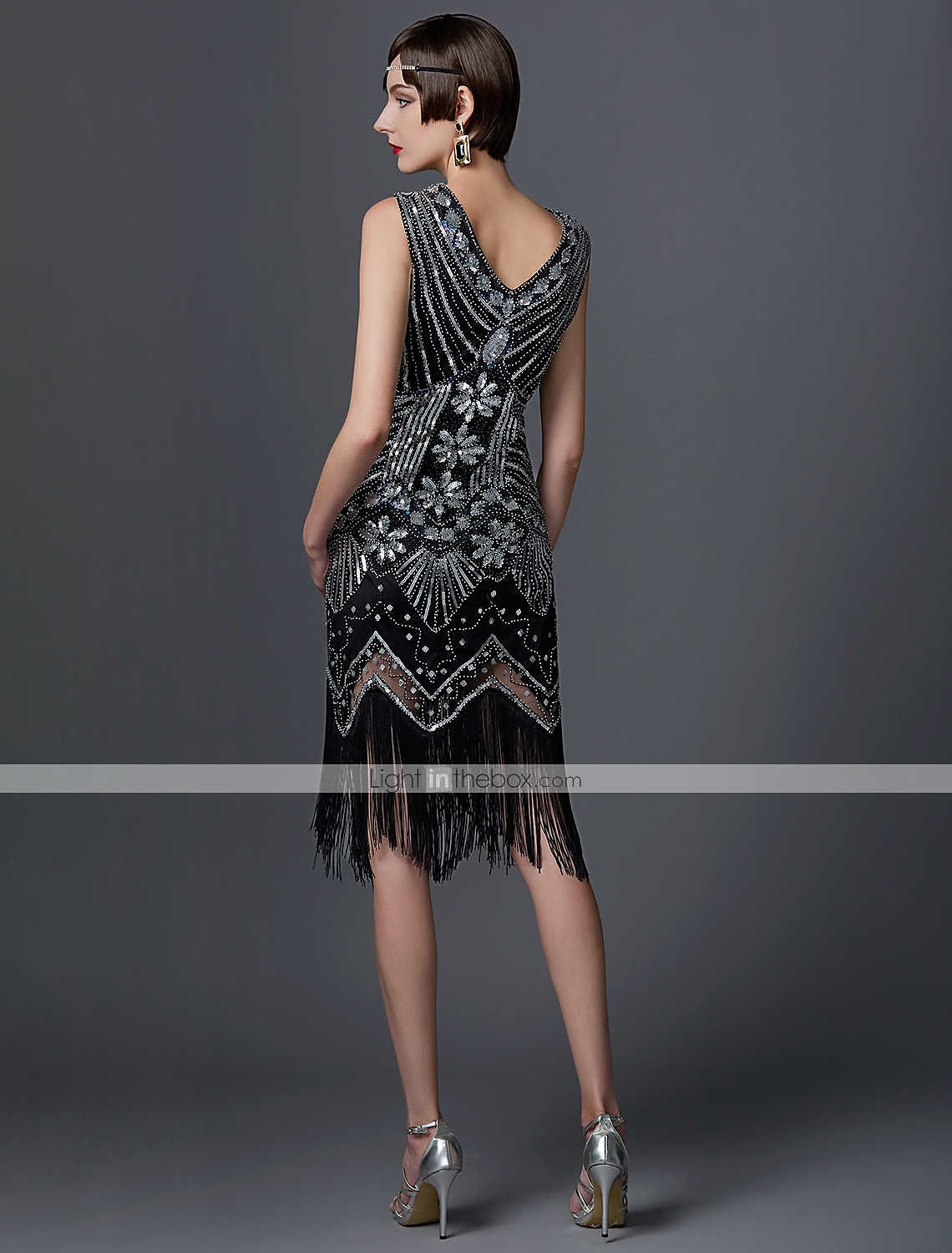 Anni Ruggenti Brillare & Splendere Anni 1920 Lunghezza al ginocchio Abito Flapper Vestito Costume da festa Il grande Gatsby Charleston Invitato al matrimonio Paillettes Frangia con nappe Paillettes del 2025 a $41.99 –P15