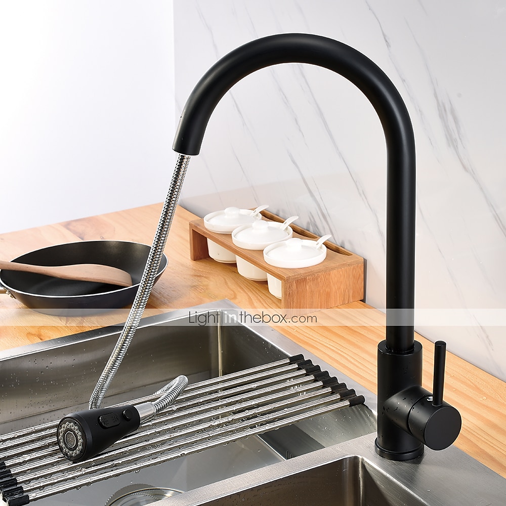 Grifo mezclador de fregadero de cocina con rociador extraíble negro, grifos de cocina de un solo mango giratorios 360 montados en cubierta, grifo de fregadero de cocina de latón de un orificio grifos de recipiente de agua 2025 - $105.99 –P3