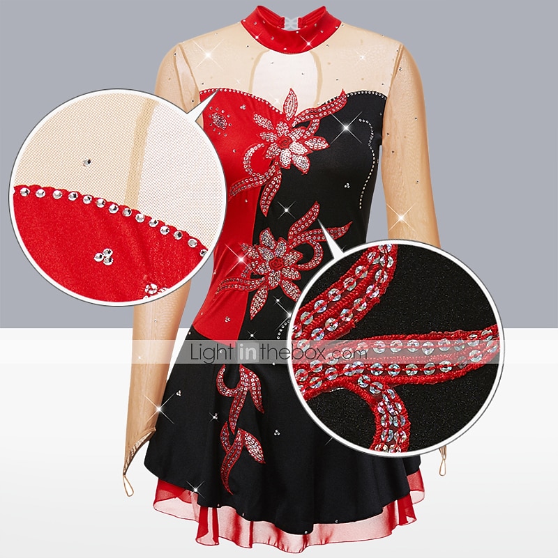 Rochie de Patinaj Artistic Pentru femei Fete Πατινάζ στο πάγο Rochii Ținute Yan roz Alb / Alb Galben și galben Peteci Spandex Înaltă Elasticitate Competiție Ținută Patinaj Clasic Manșon Lung Patinaj 2025 - $123.99 –P1